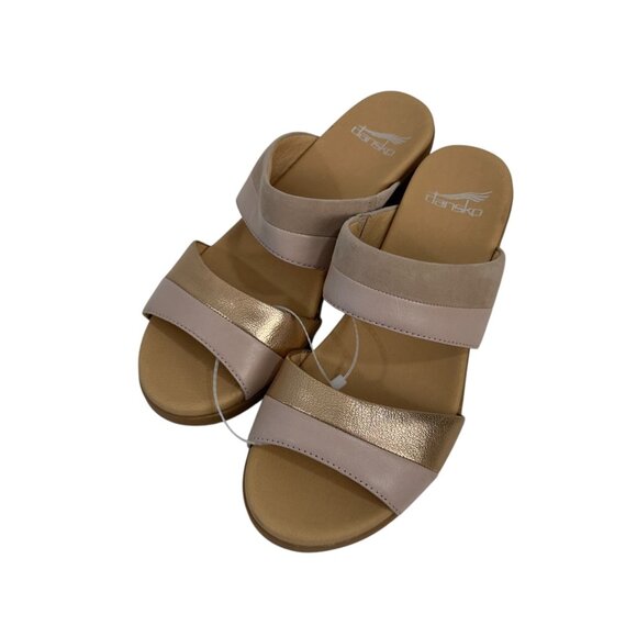 Dansko Theresa Womens Sandals Block Heel Metallic Nude Leather Suede Size 39 - Picture 10 of 12